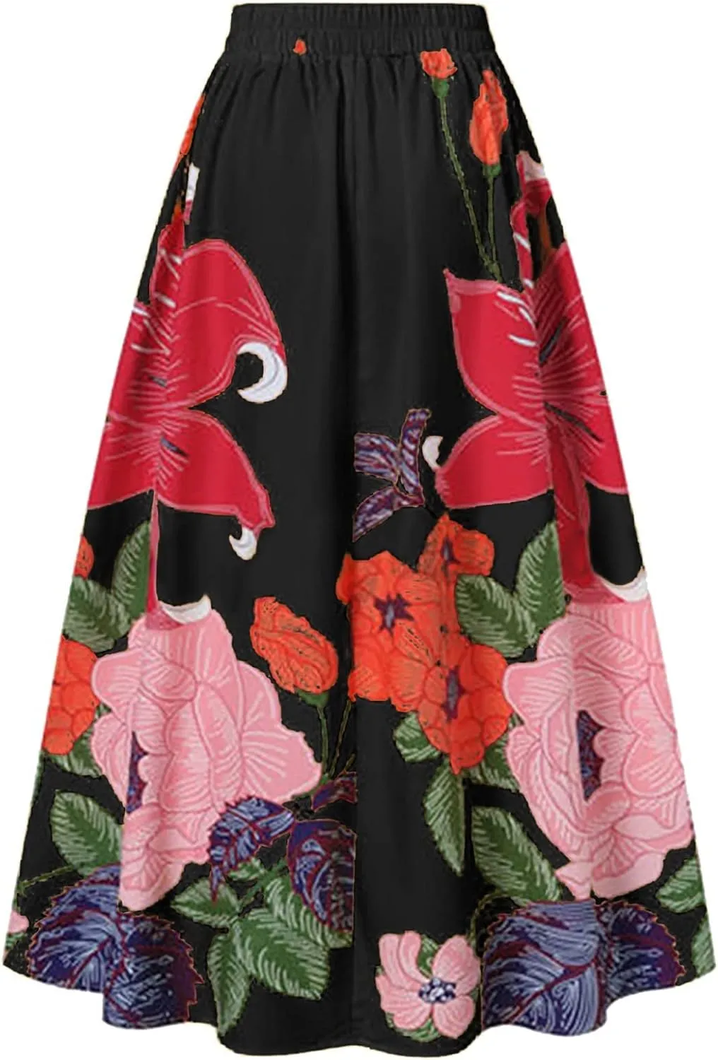 Women's Boho Skirt Summer Casual Loose Trendy Elastic High Waist Floral Print Bohemian Sun Beach Maxi Skirts 2025