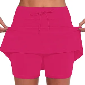 Women's Boho Skirts 2025 Summer Athletic Loose Trendy Drawstring Solid Color Yoga Fitness Tennis Skirt, S-5XL