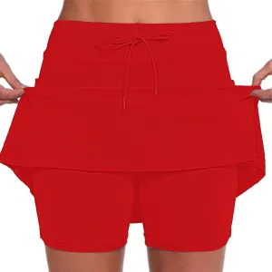 Women's Boho Skirts 2025 Summer Athletic Loose Trendy Drawstring Solid Color Yoga Fitness Tennis Skirt, S-5XL