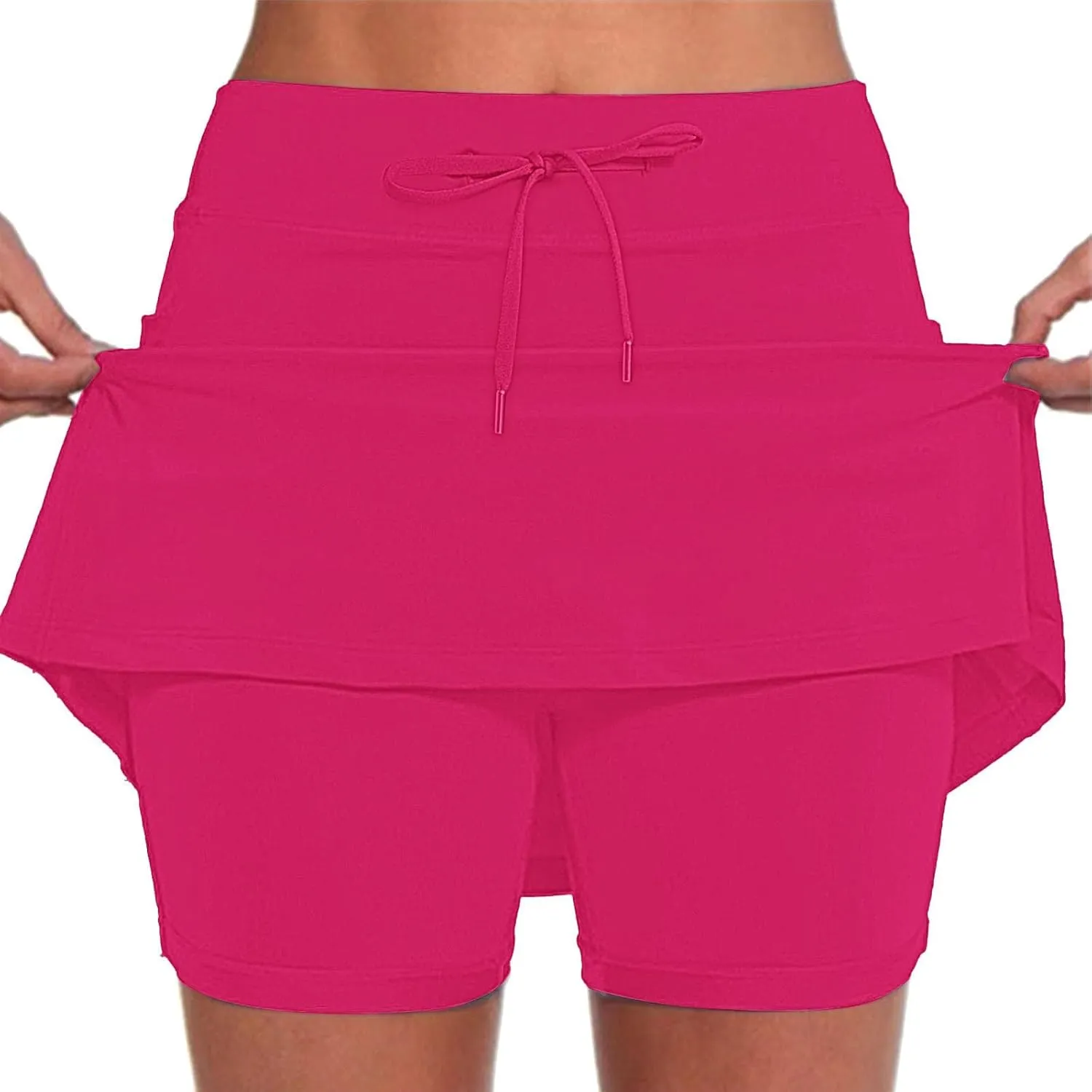 Women's Boho Skirts 2025 Summer Athletic Loose Trendy Drawstring Solid Color Yoga Fitness Tennis Skirt, S-5XL