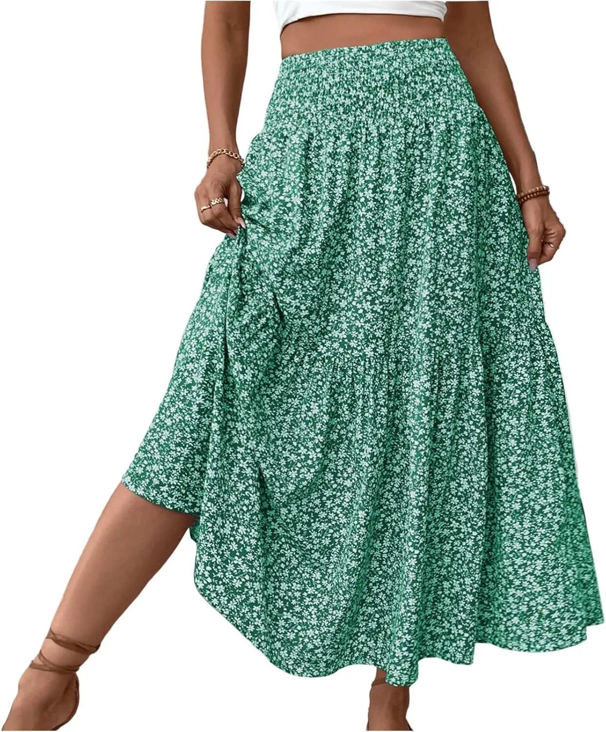 Women's Boho Skirts Summer Casual Loose Trendy Elastic Waist Floral Printed Bohemian Flowy A-Line Skirt 2025, S-XL