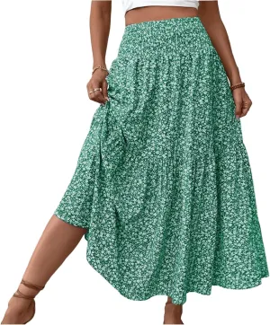 Women's Boho Skirts Summer Casual Loose Trendy Elastic Waist Floral Printed Bohemian Flowy A-Line Skirt 2025, S-XL