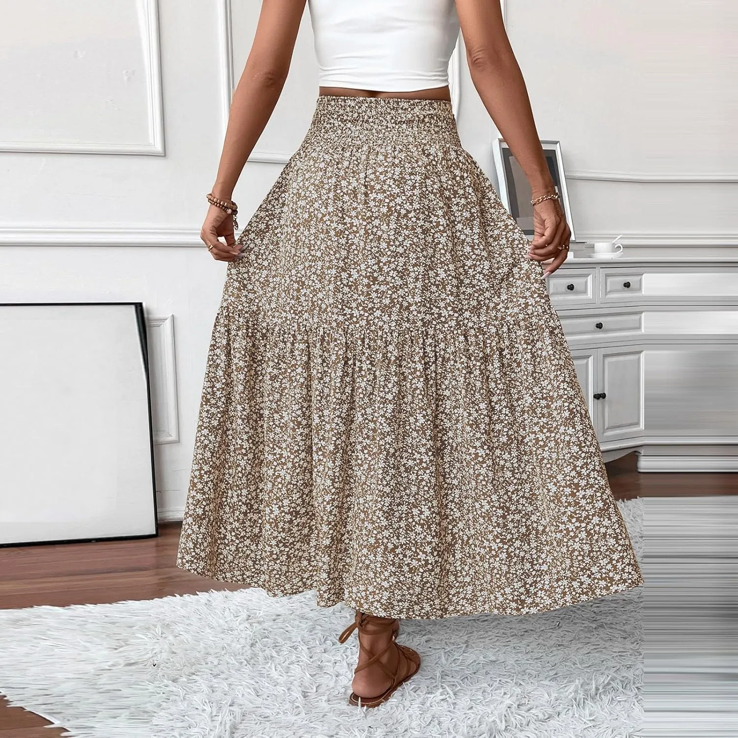 Women's Boho Skirts Summer Casual Loose Trendy Elastic Waist Floral Printed Bohemian Flowy A-Line Skirt 2025, S-XL