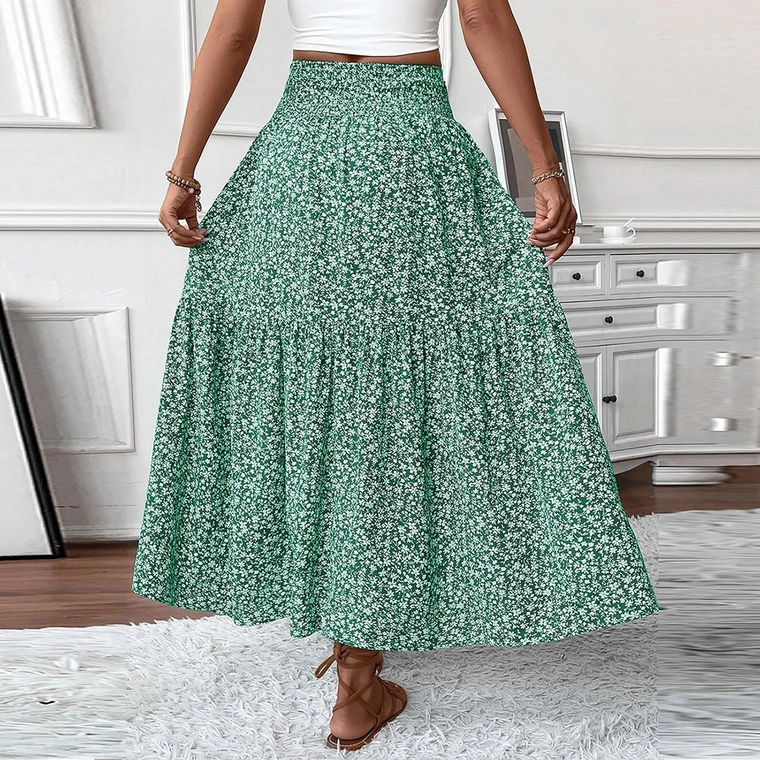 Women's Boho Skirts Summer Casual Loose Trendy Elastic Waist Floral Printed Bohemian Flowy A-Line Skirt 2025, S-XL