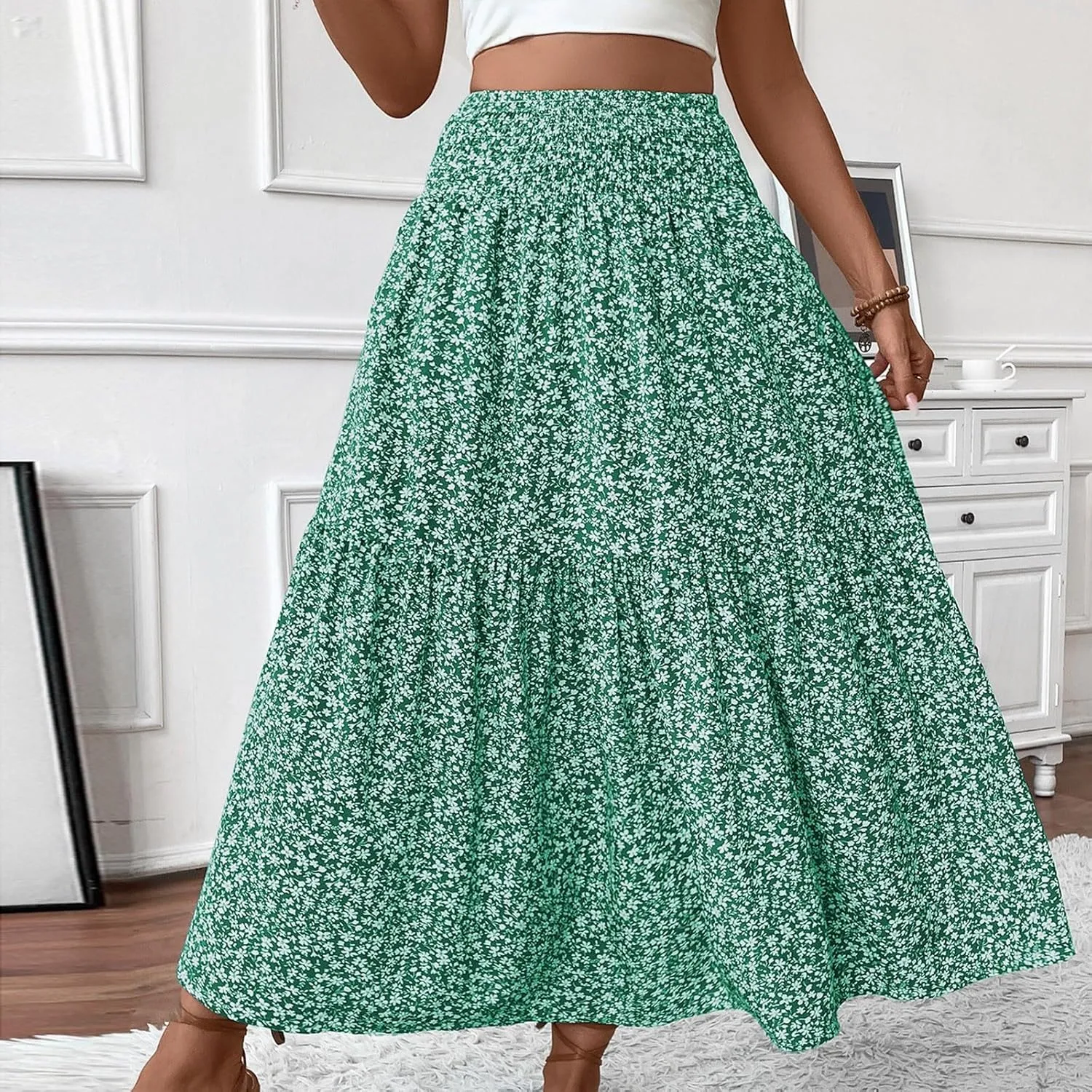Women's Boho Skirts Summer Casual Loose Trendy Elastic Waist Floral Printed Bohemian Flowy A-Line Skirt 2025, S-XL