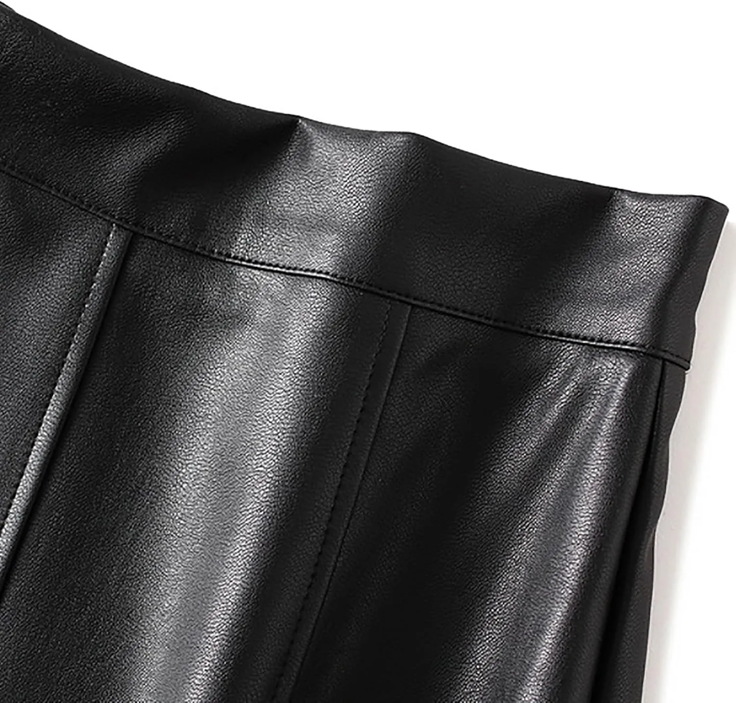 Women's Casual A-Line Flare Pleated Faux Leather Skater Skirts 50s Vintage Skirt Knee Length Ruched Flowy Midi Skirt