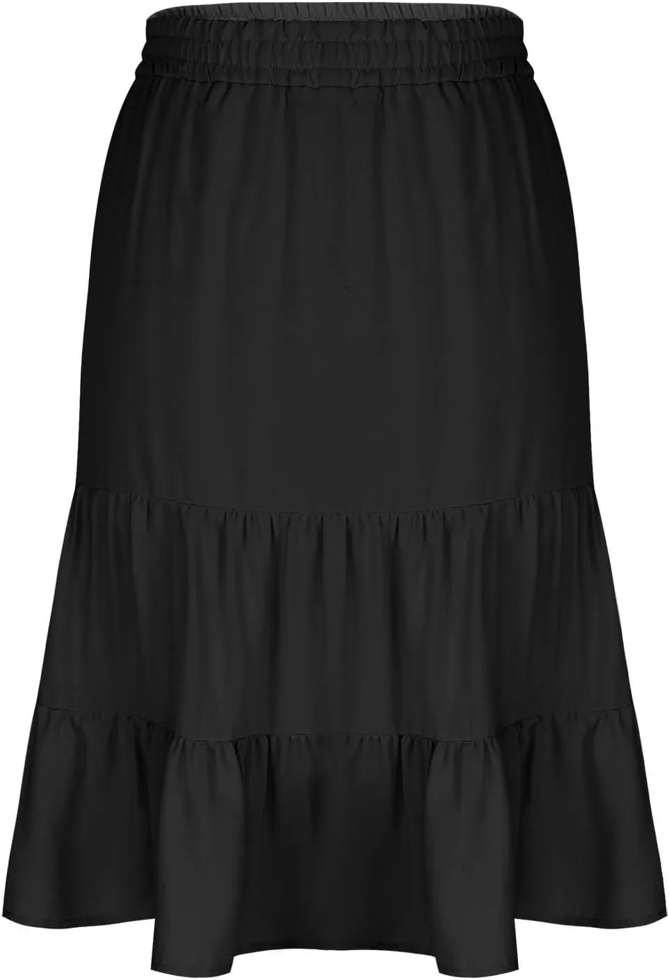 Womens Casual Summer Skirts Comfy Tiered Midi Skirt Elastic Waist A Line Flowy Skirts Trendy Beach Skirt with Pockets