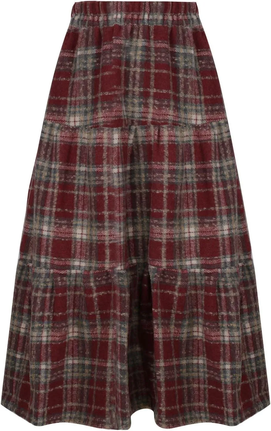 Womens Checkered Long Skirts Stretch High Waist A-Line Swing Skirt Comfy Wool Blend Ankle Length Midi Skirt