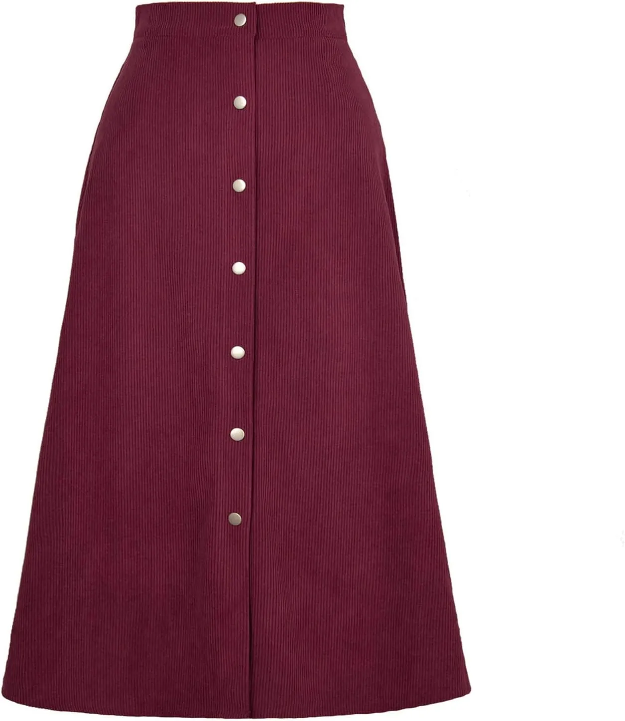Womens Corduroy Midi Skirts Button Up High Waist A-Line Basic Solid Color Business Casual Slim Fit Winter Skirts