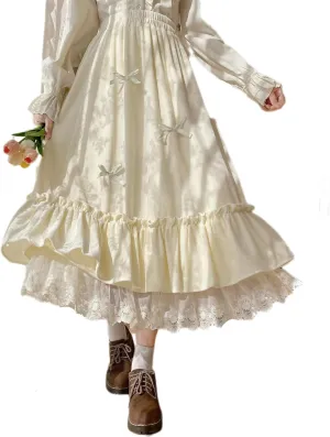Women's Cute High Waist Maxi Skirt - Renaissance, Ruffle, Flowing Long Victorian Skirt