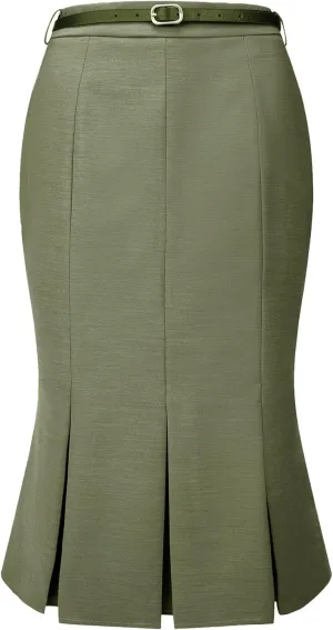 Women's Elegant Formal Skirt with Belt Knee Length Fishtail Pencil Skirt