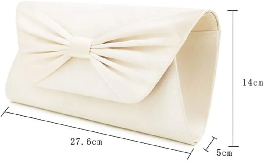 Womens Elegant Pleated Bowknot Handbag Clutch Party Evening Shoulder Bag