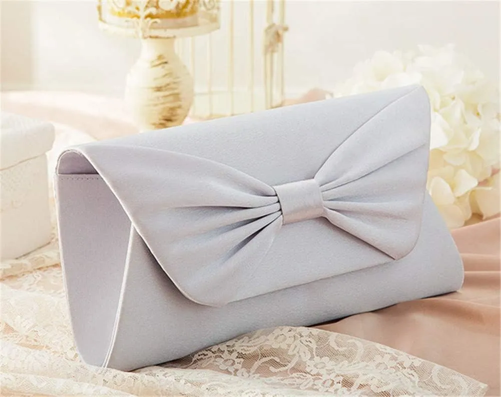 Womens Elegant Pleated Bowknot Handbag Clutch Party Evening Shoulder Bag