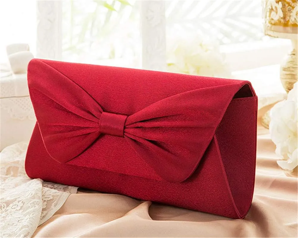 Womens Elegant Pleated Bowknot Handbag Clutch Party Evening Shoulder Bag