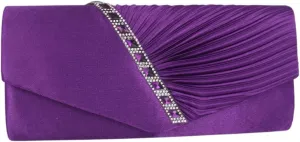 Womens Evening Bag Satin Pleated Rhinestone Elegant Flap Clutch Purse