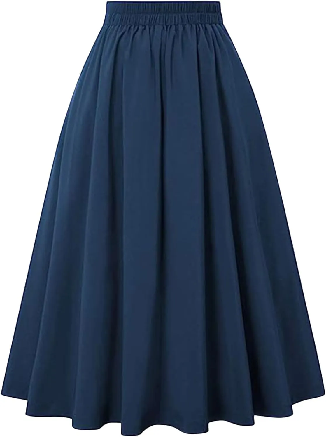 Women's Fall Winter Button Down Pleated Midi Skirt High Elastic Waisted Flowy Long Skirts Casual Solid Color Skirt