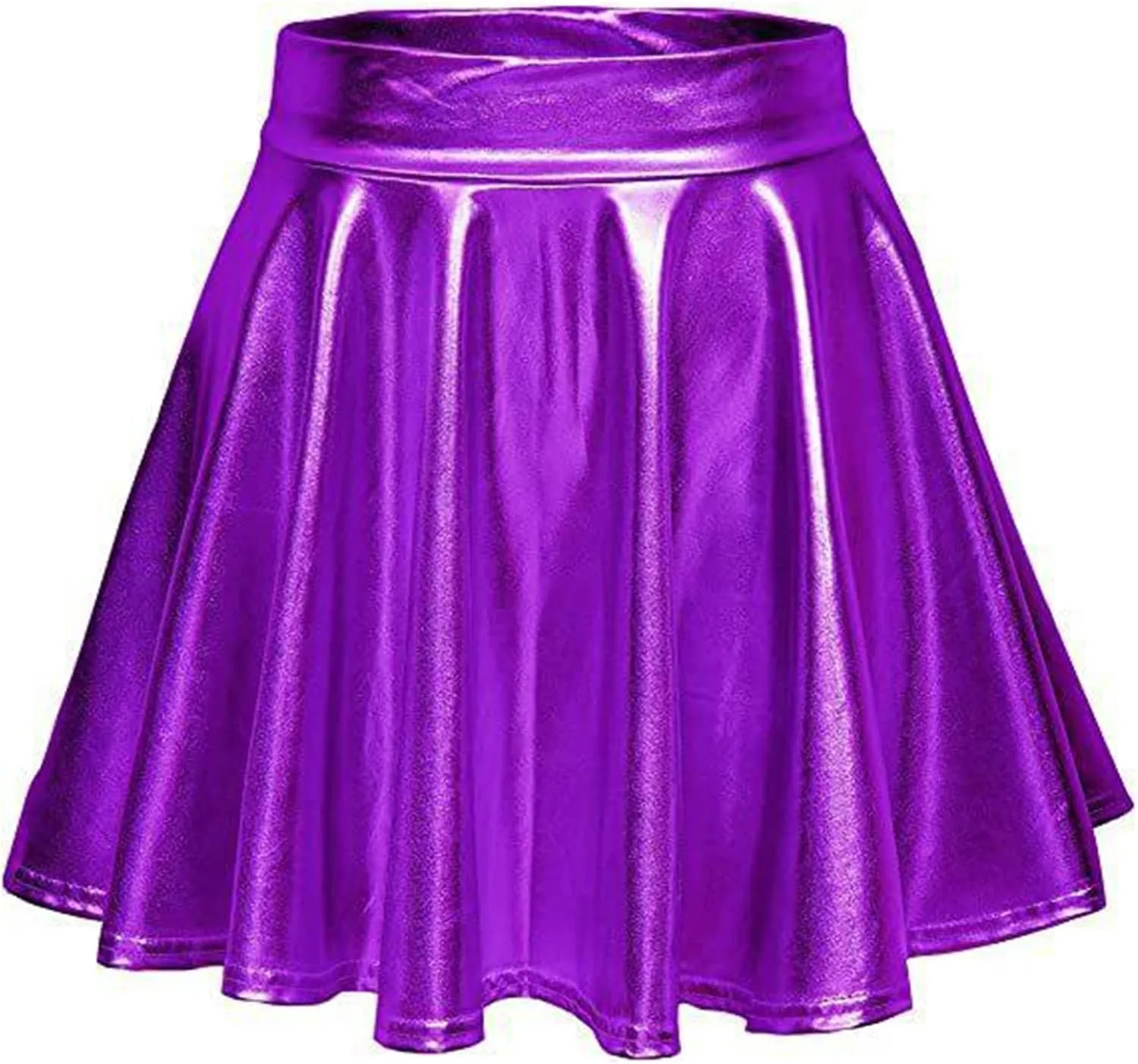 Women's Faux Leather Pleated Flared Skirt High Waist Dance Skate Mini Skirts Nightclub Rave Party A-Line Skirts