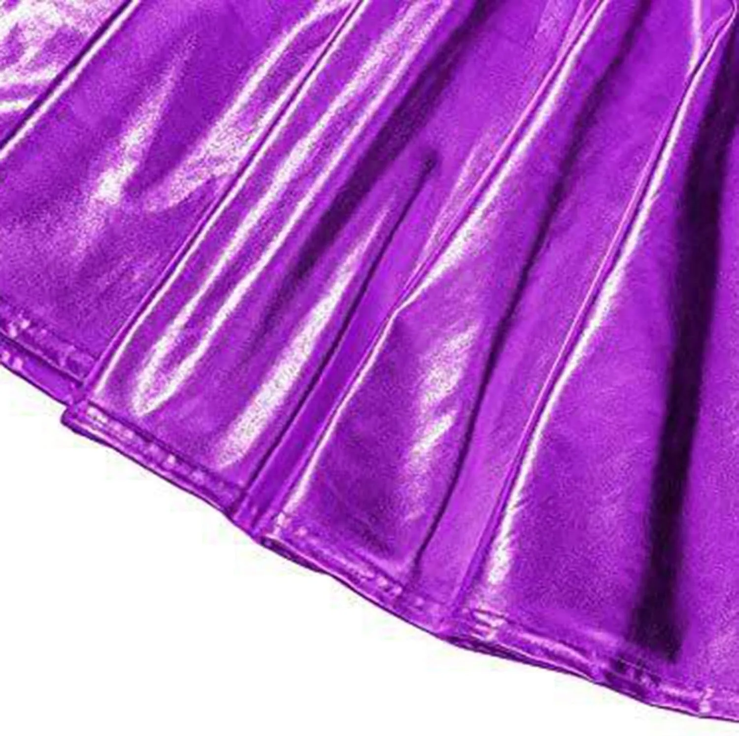 Women's Faux Leather Pleated Flared Skirt High Waist Dance Skate Mini Skirts Nightclub Rave Party A-Line Skirts