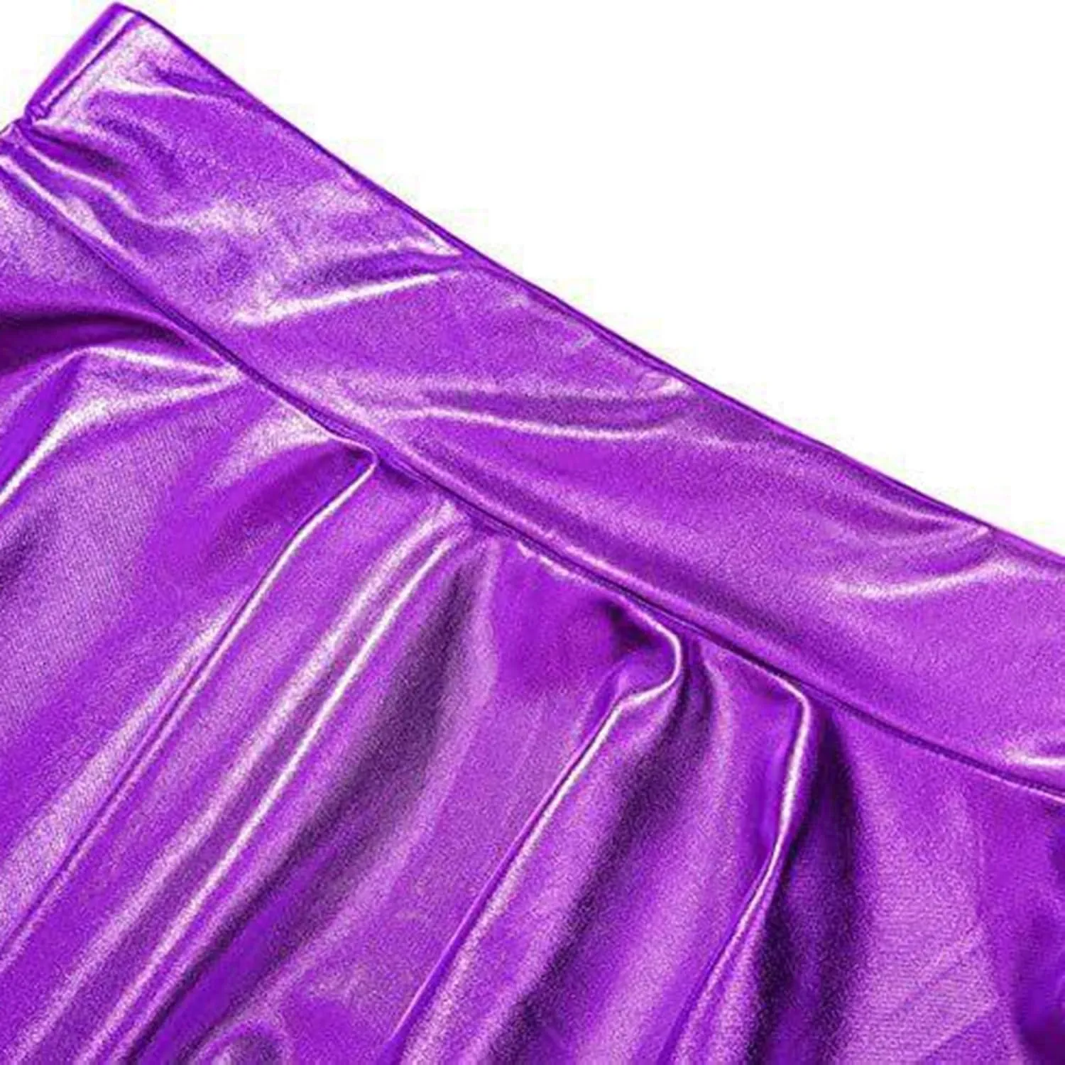Women's Faux Leather Pleated Flared Skirt High Waist Dance Skate Mini Skirts Nightclub Rave Party A-Line Skirts