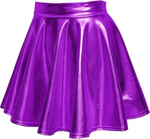 Women's Faux Leather Pleated Flared Skirt High Waist Dance Skate Mini Skirts Nightclub Rave Party A-Line Skirts