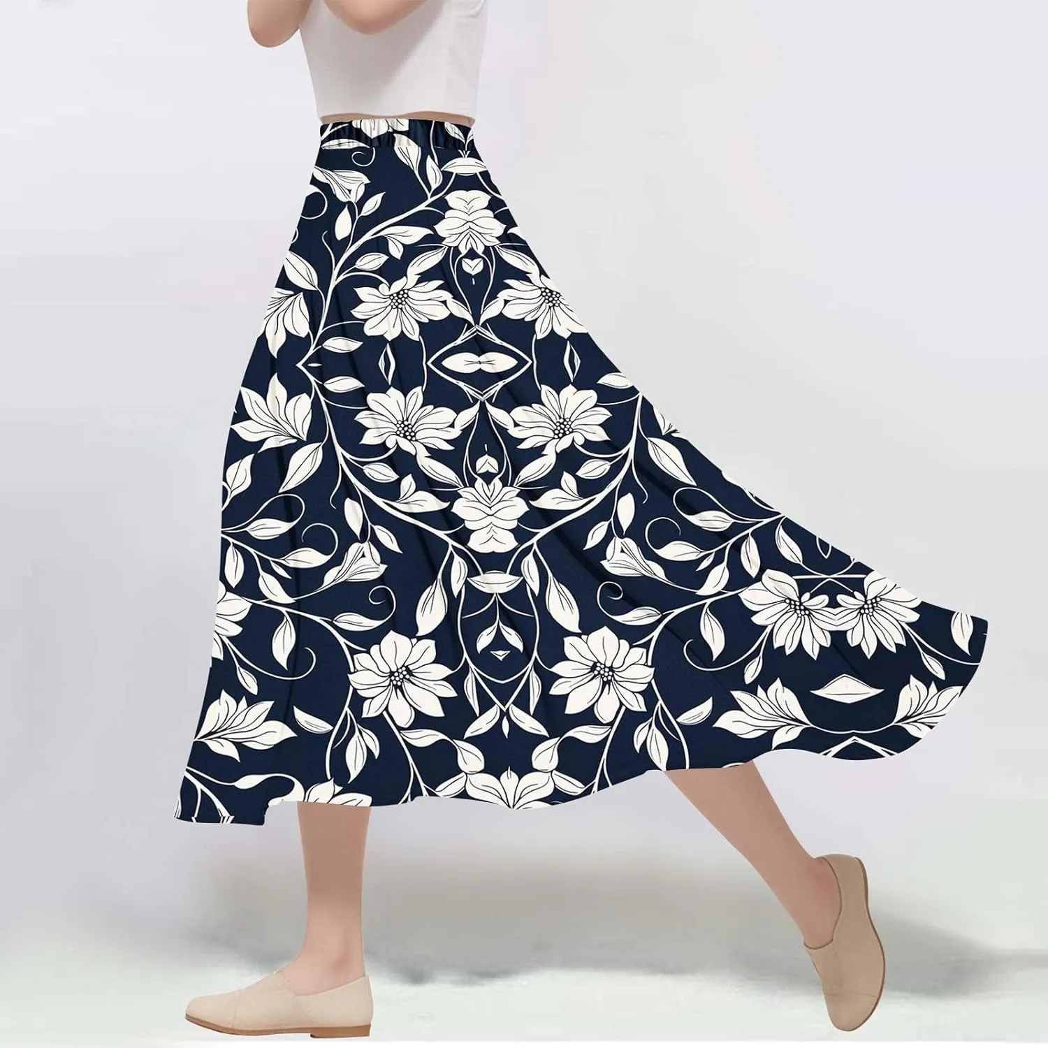 Women's Floral Print Maxi Skirts Flowy Swing A-Line Pleated Long Skirt Summer Fashion Boho Beach Vacation Outfit 2025
