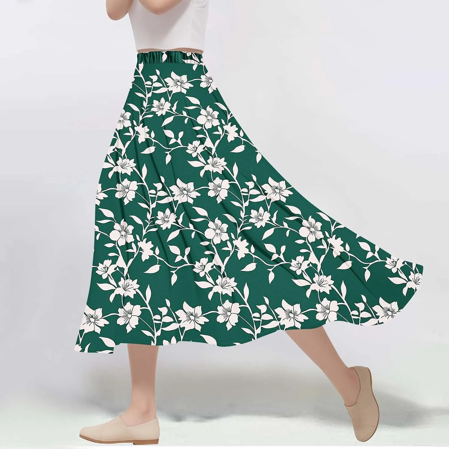 Women's Floral Print Maxi Skirts Flowy Swing A-Line Pleated Long Skirt Summer Fashion Boho Beach Vacation Outfit 2025