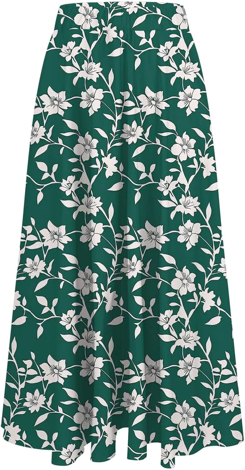 Women's Floral Print Maxi Skirts Flowy Swing A-Line Pleated Long Skirt Summer Fashion Boho Beach Vacation Outfit 2025