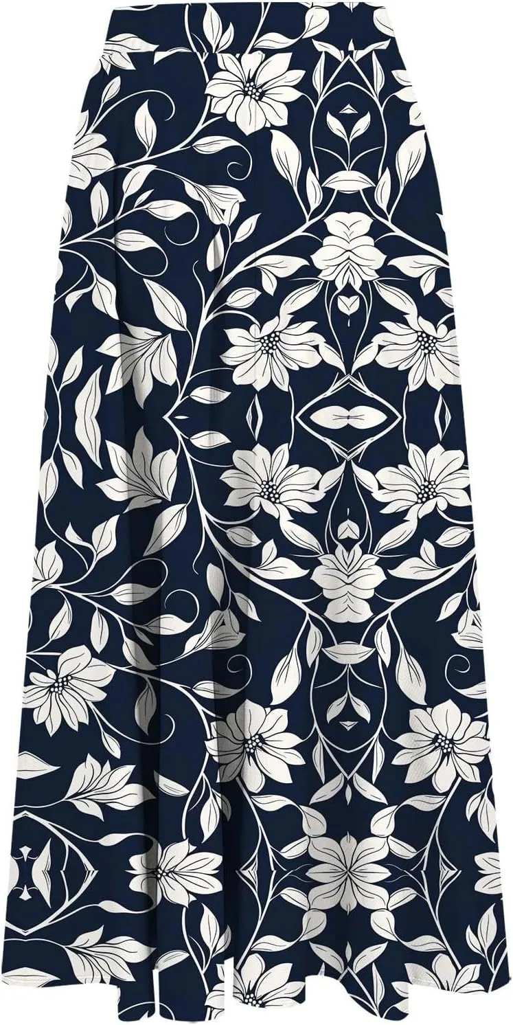 Women's Floral Print Maxi Skirts Flowy Swing A-Line Pleated Long Skirt Summer Fashion Boho Beach Vacation Outfit 2025