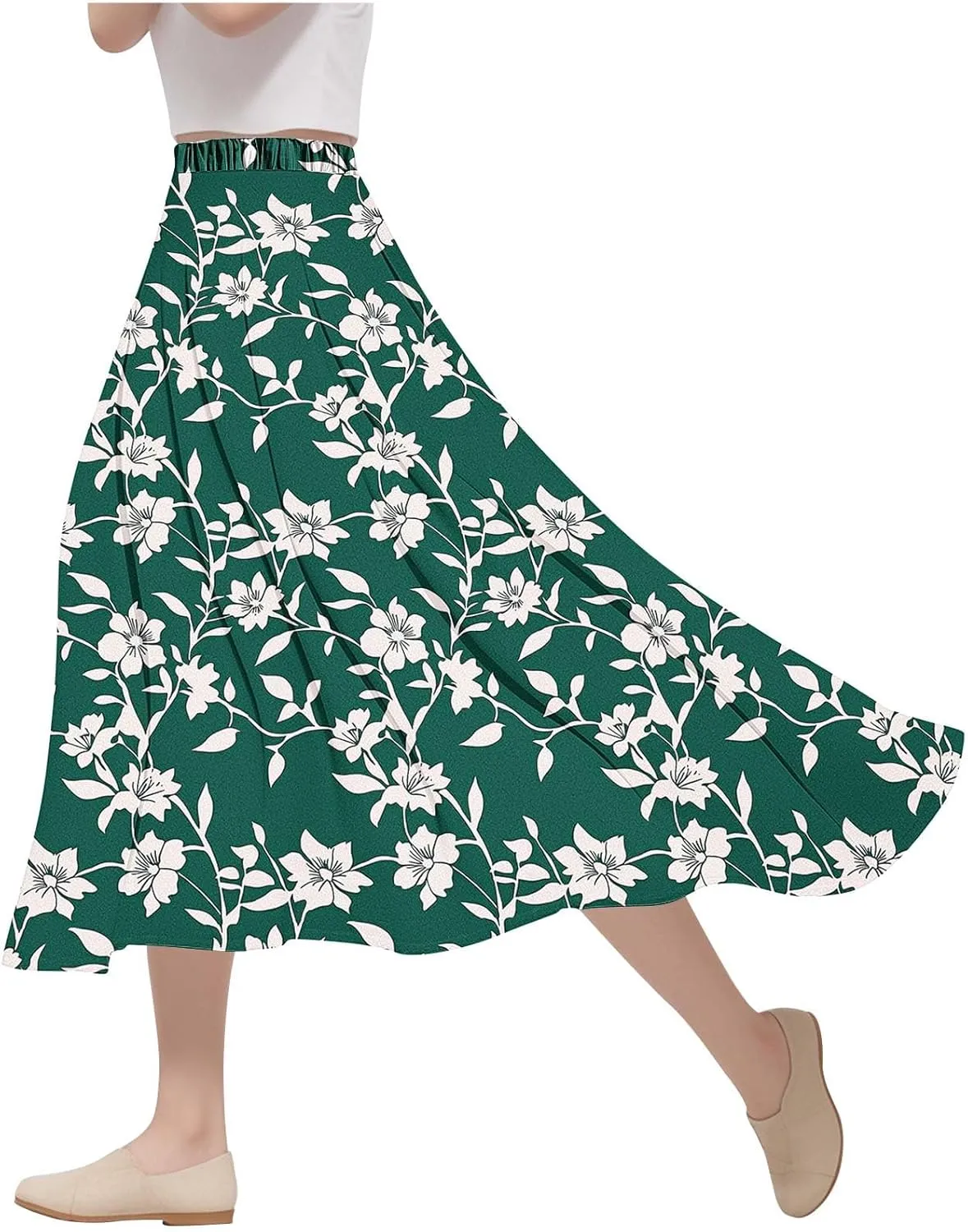 Women's Floral Print Maxi Skirts Flowy Swing A-Line Pleated Long Skirt Summer Fashion Boho Beach Vacation Outfit 2025