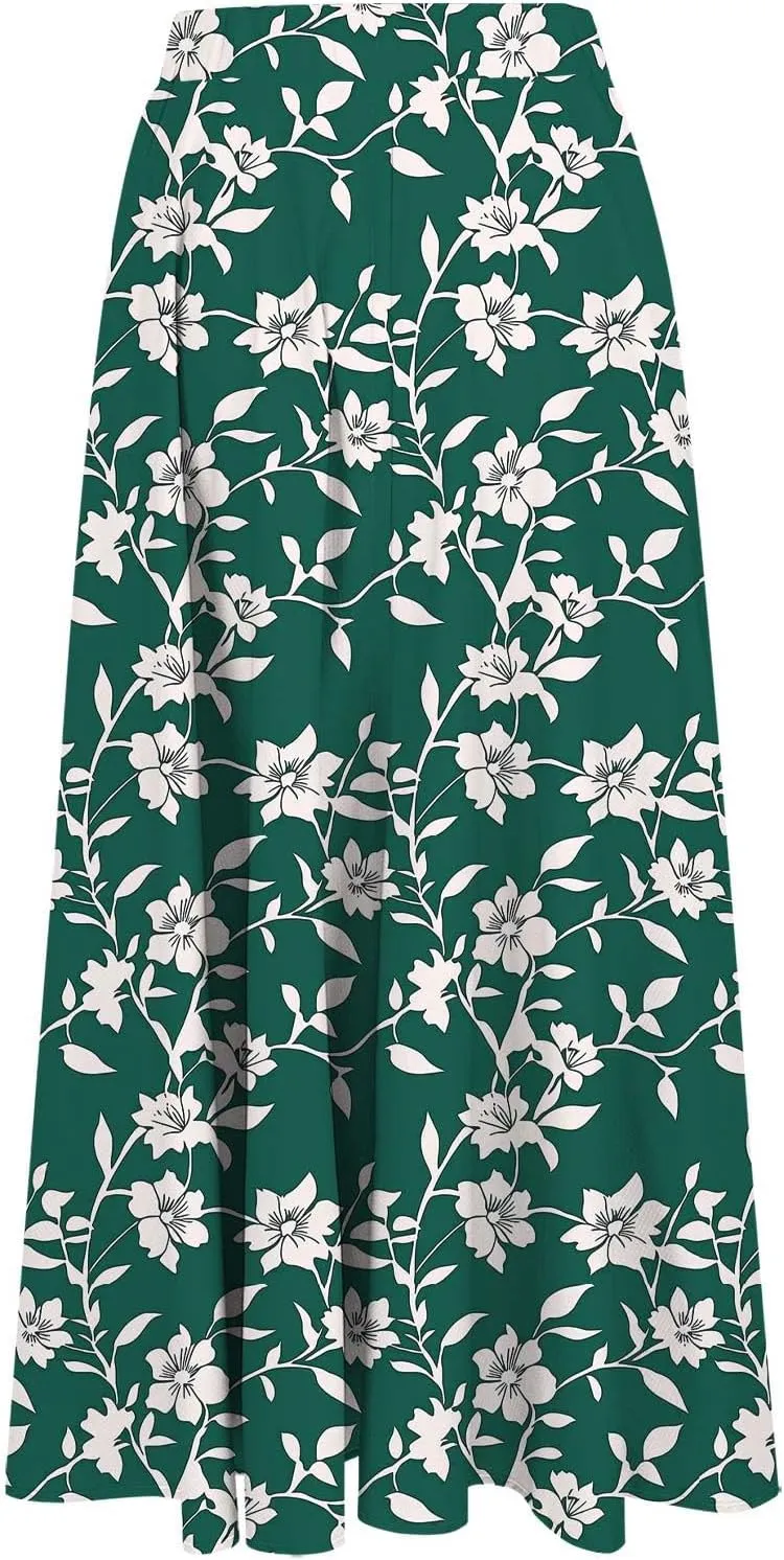 Women's Floral Print Maxi Skirts Flowy Swing A-Line Pleated Long Skirt Summer Fashion Boho Beach Vacation Outfit 2025