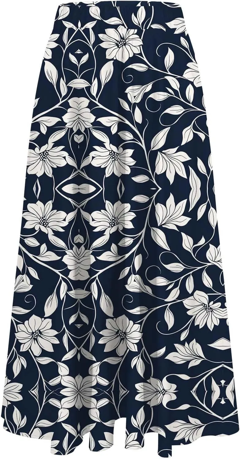 Women's Floral Print Maxi Skirts Flowy Swing A-Line Pleated Long Skirt Summer Fashion Boho Beach Vacation Outfit 2025