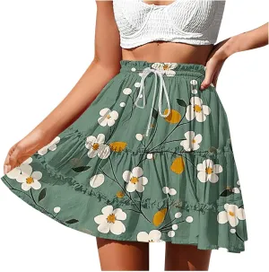 Women's Floral Summer Skirts High Waisted Casual Mini Skirts A Line Boho Beach Skirts Short Tiered Skirt for Vacation