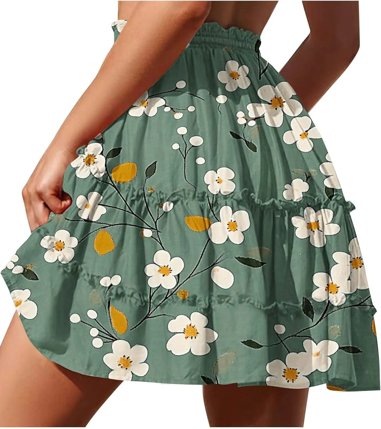 Women's Floral Summer Skirts High Waisted Casual Mini Skirts A Line Boho Beach Skirts Short Tiered Skirt for Vacation