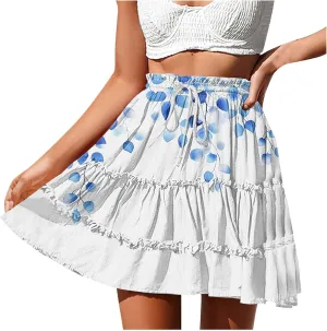 Women's Floral Summer Skirts High Waisted Casual Mini Skirts A Line Boho Beach Skirts Short Tiered Skirt for Vacation
