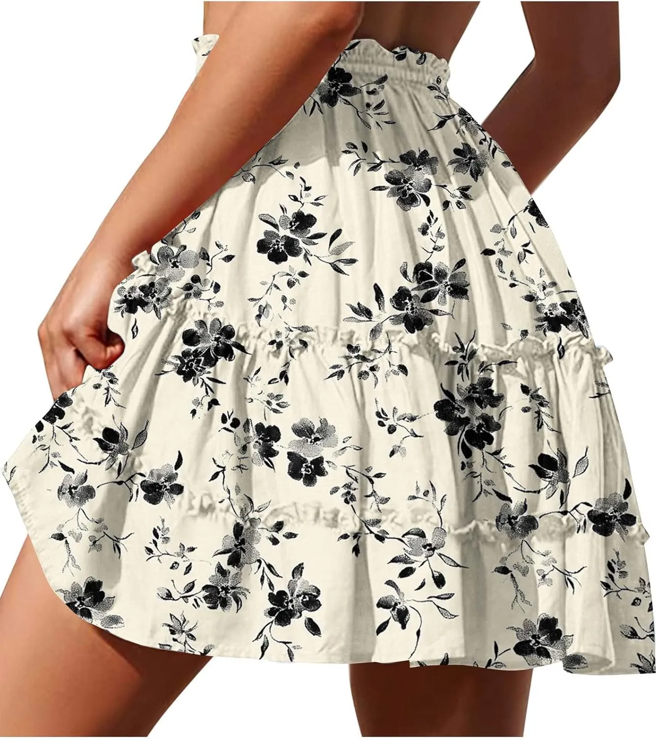 Women's Floral Summer Skirts High Waisted Casual Mini Skirts A Line Boho Beach Skirts Short Tiered Skirt for Vacation