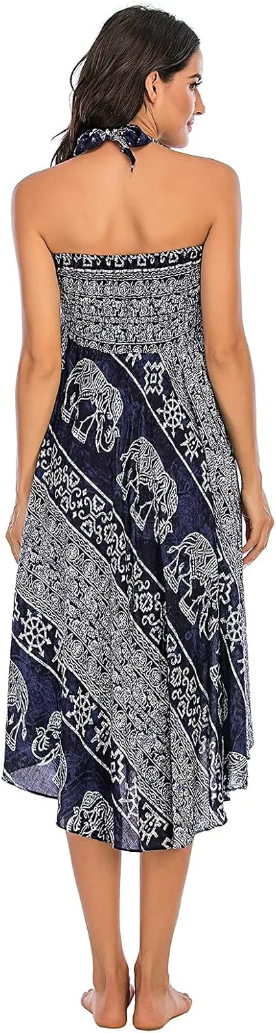 Women's Flowing Bohemian Dress High Waist A-Line Long Skirt Original Two Layer Printed Wrap Around Skirts