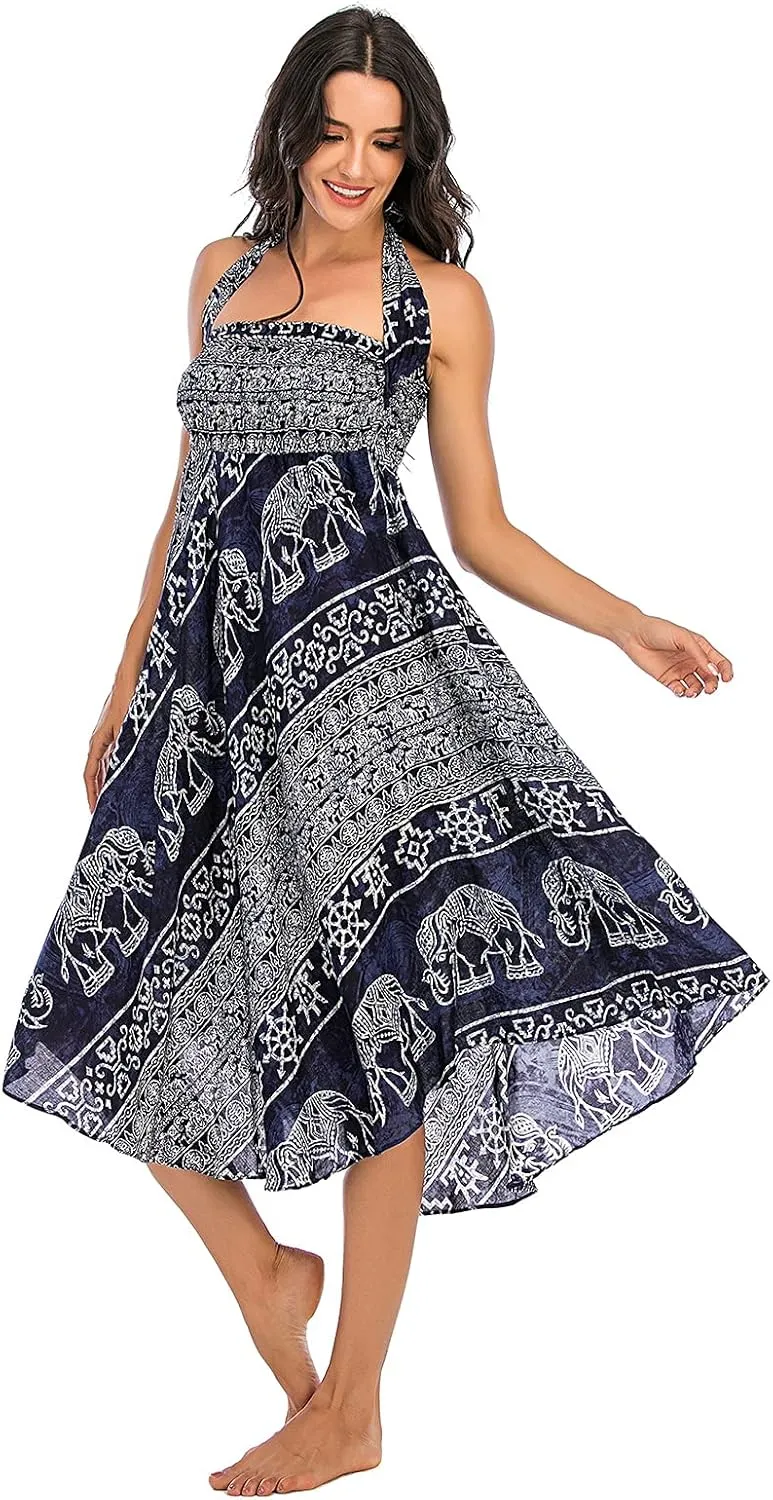 Women's Flowing Bohemian Dress High Waist A-Line Long Skirt Original Two Layer Printed Wrap Around Skirts