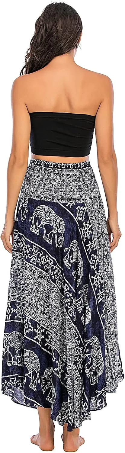 Women's Flowing Bohemian Dress High Waist A-Line Long Skirt Original Two Layer Printed Wrap Around Skirts