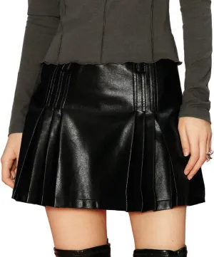Womens Girl High Waisted Pleated Leather Skirt A-Line Skater Skirts 2025