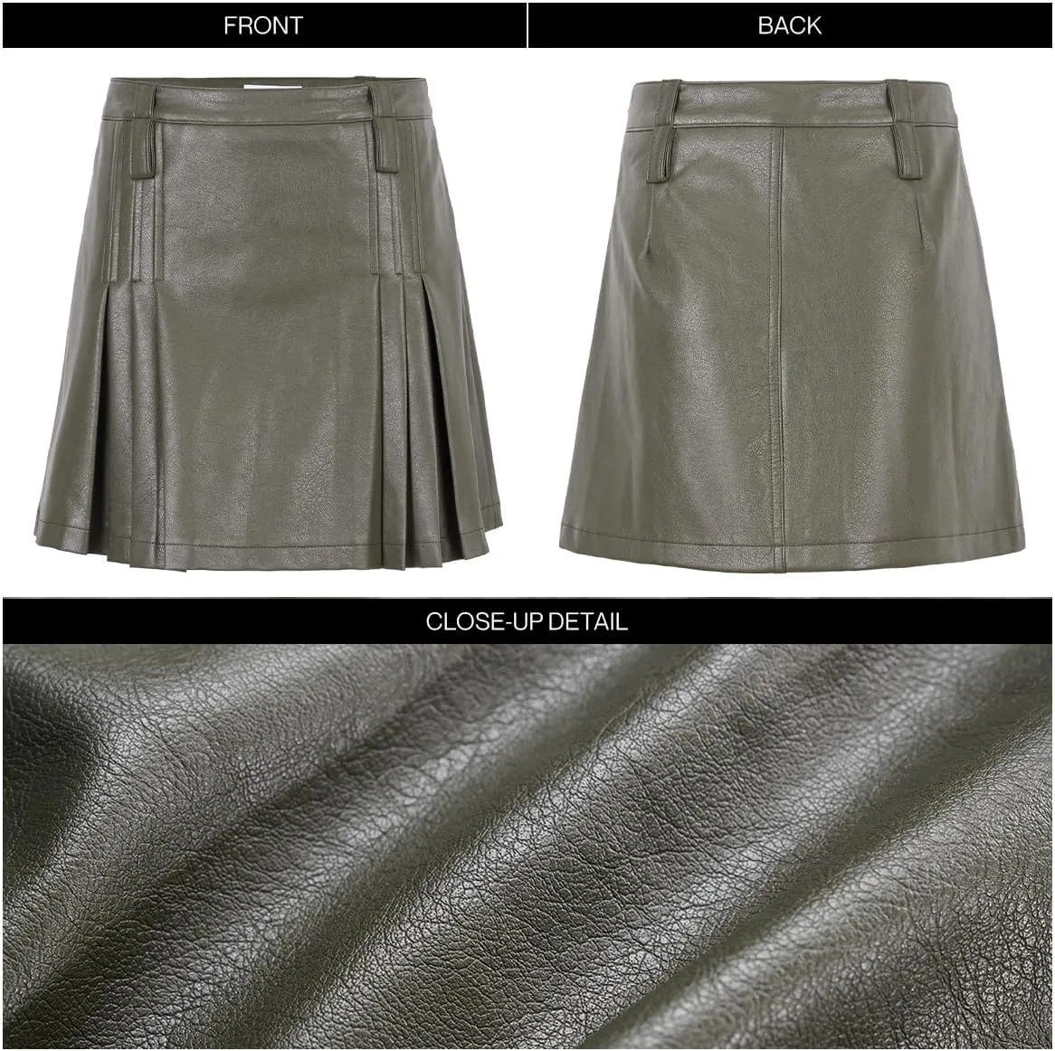 Womens Girl High Waisted Pleated Leather Skirt A-Line Skater Skirts 2025