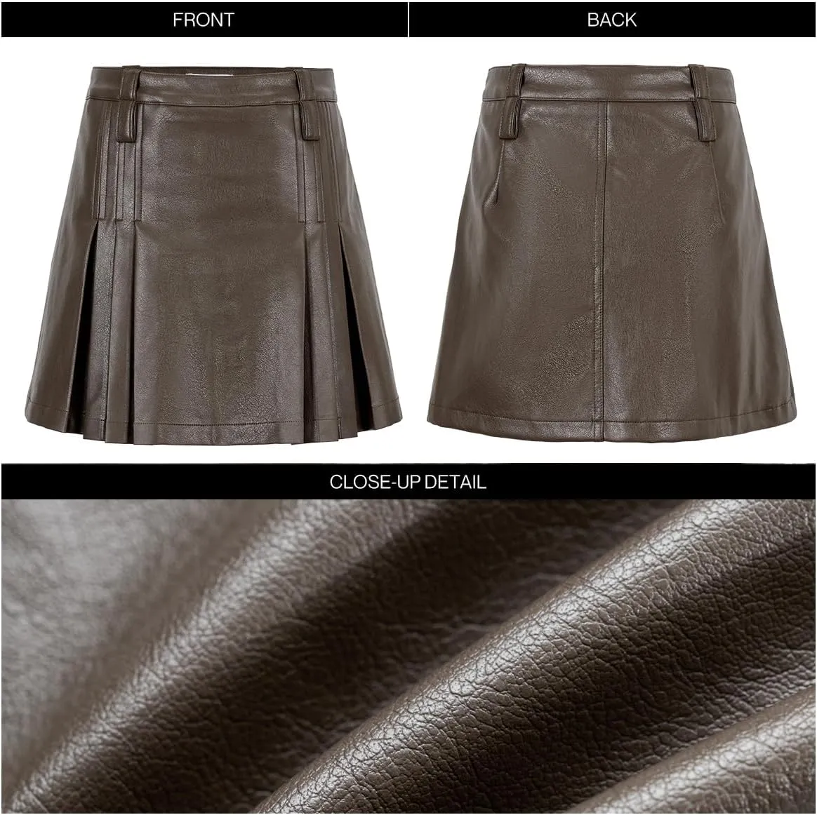 Womens Girl High Waisted Pleated Leather Skirt A-Line Skater Skirts 2025