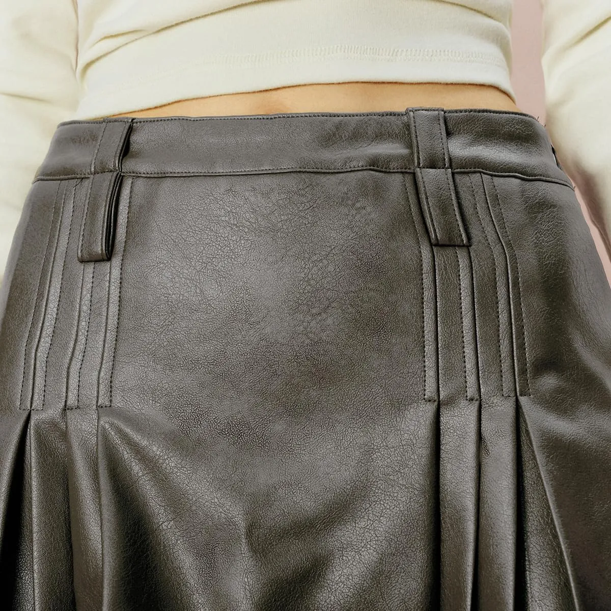 Womens Girl High Waisted Pleated Leather Skirt A-Line Skater Skirts 2025