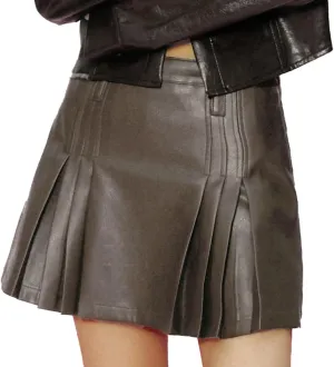 Womens Girl High Waisted Pleated Leather Skirt A-Line Skater Skirts 2025
