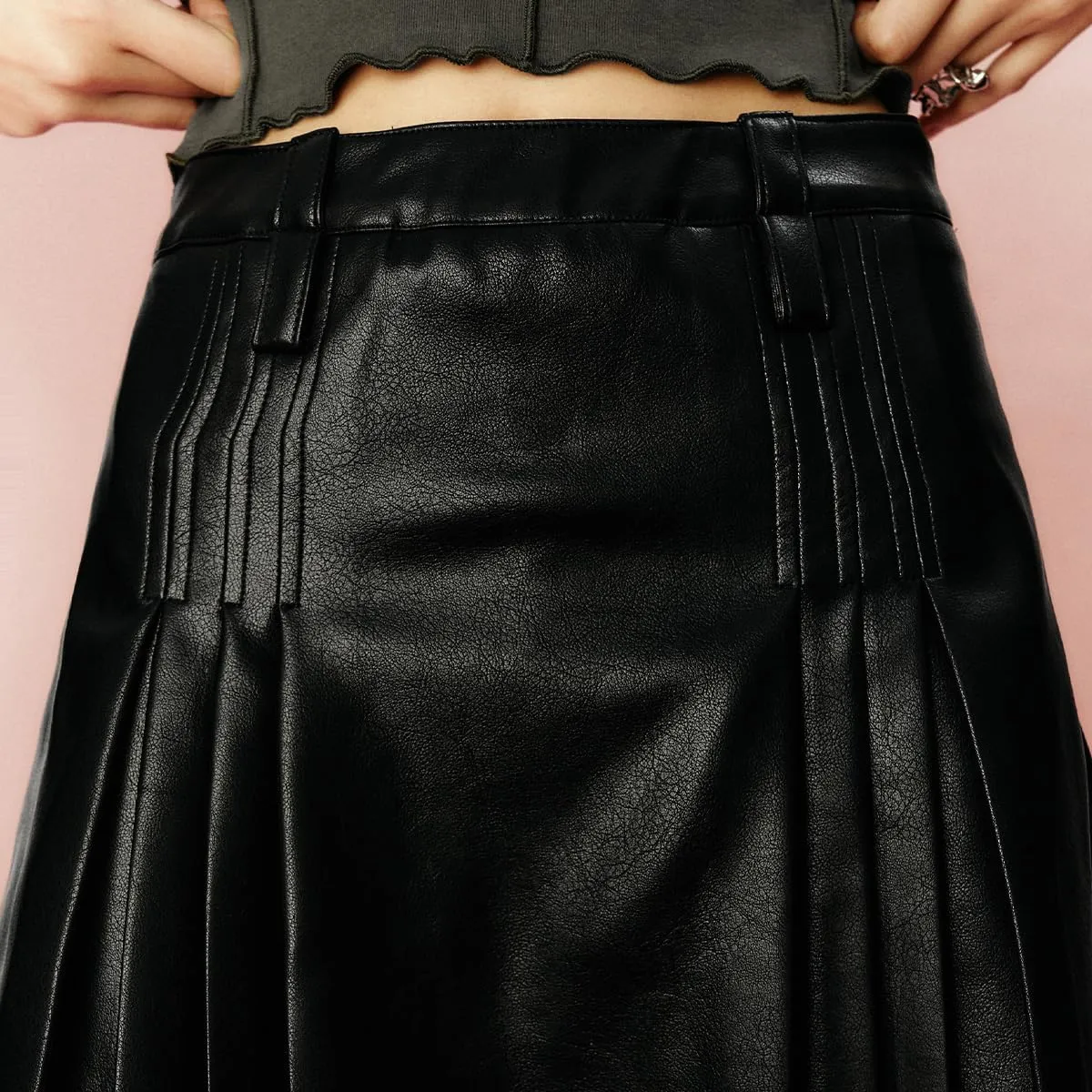 Womens Girl High Waisted Pleated Leather Skirt A-Line Skater Skirts 2025