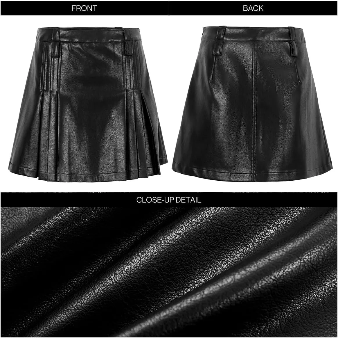 Womens Girl High Waisted Pleated Leather Skirt A-Line Skater Skirts 2025