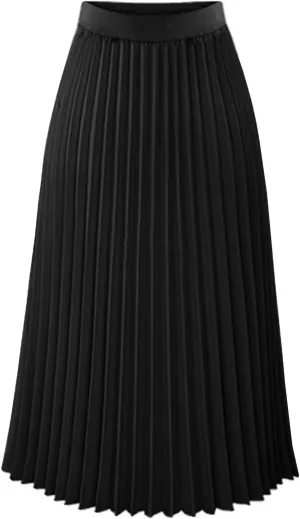 Women's High-Rise Pleated Skirt Chiffon Flowy Maxi Skirt Flared Swing Tiered Skirts A-Line Summer Casual Long Skirt