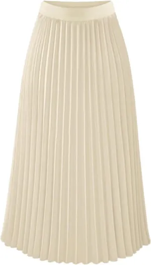 Women's High-Rise Pleated Skirt Chiffon Flowy Maxi Skirt Flared Swing Tiered Skirts A-Line Summer Casual Long Skirt