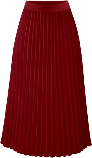 Women's High-Rise Pleated Skirt Chiffon Flowy Maxi Skirt Flared Swing Tiered Skirts A-Line Summer Casual Long Skirt