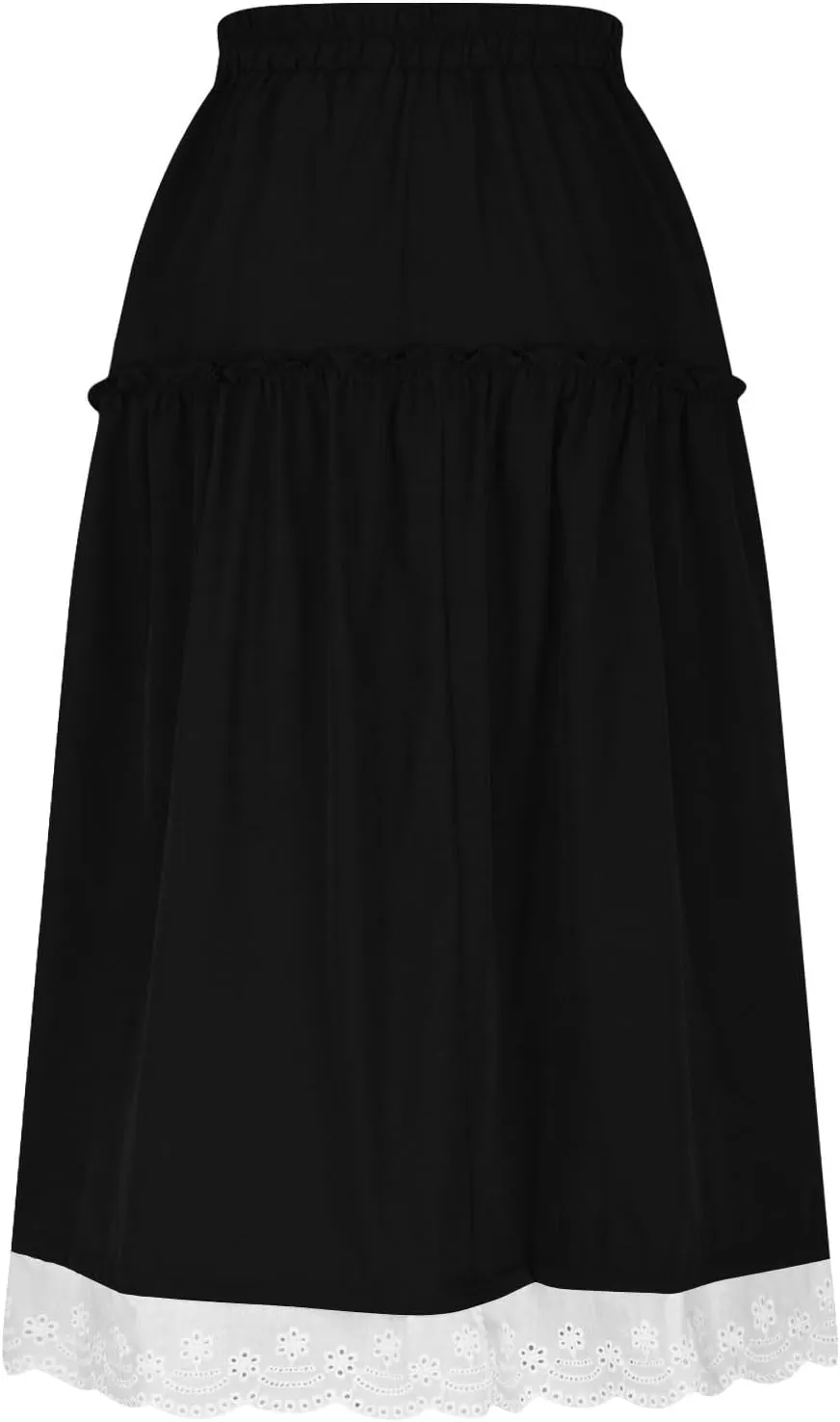 Women's High Waist Long Skirt Summer A-Line Boho Maxi Skirts Casual Tiered Skirts Trendy Lace Trim Ruffle Skirt