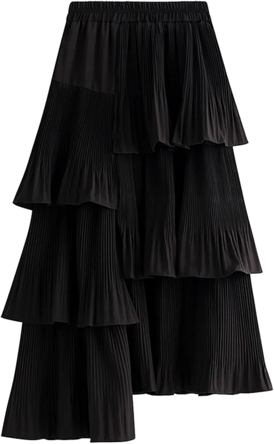 Womens High Waisted A Line Skirt Casual Ruffle Asymmetrical Hem Pleated Layered Skirts